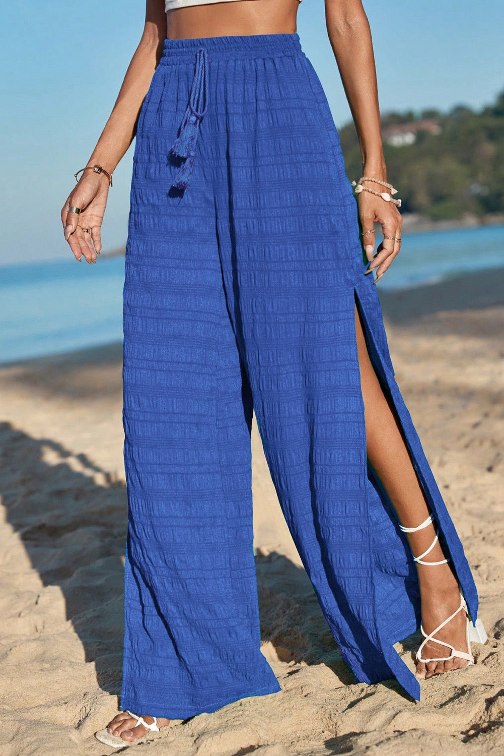 Dark Blue textured split leg pants