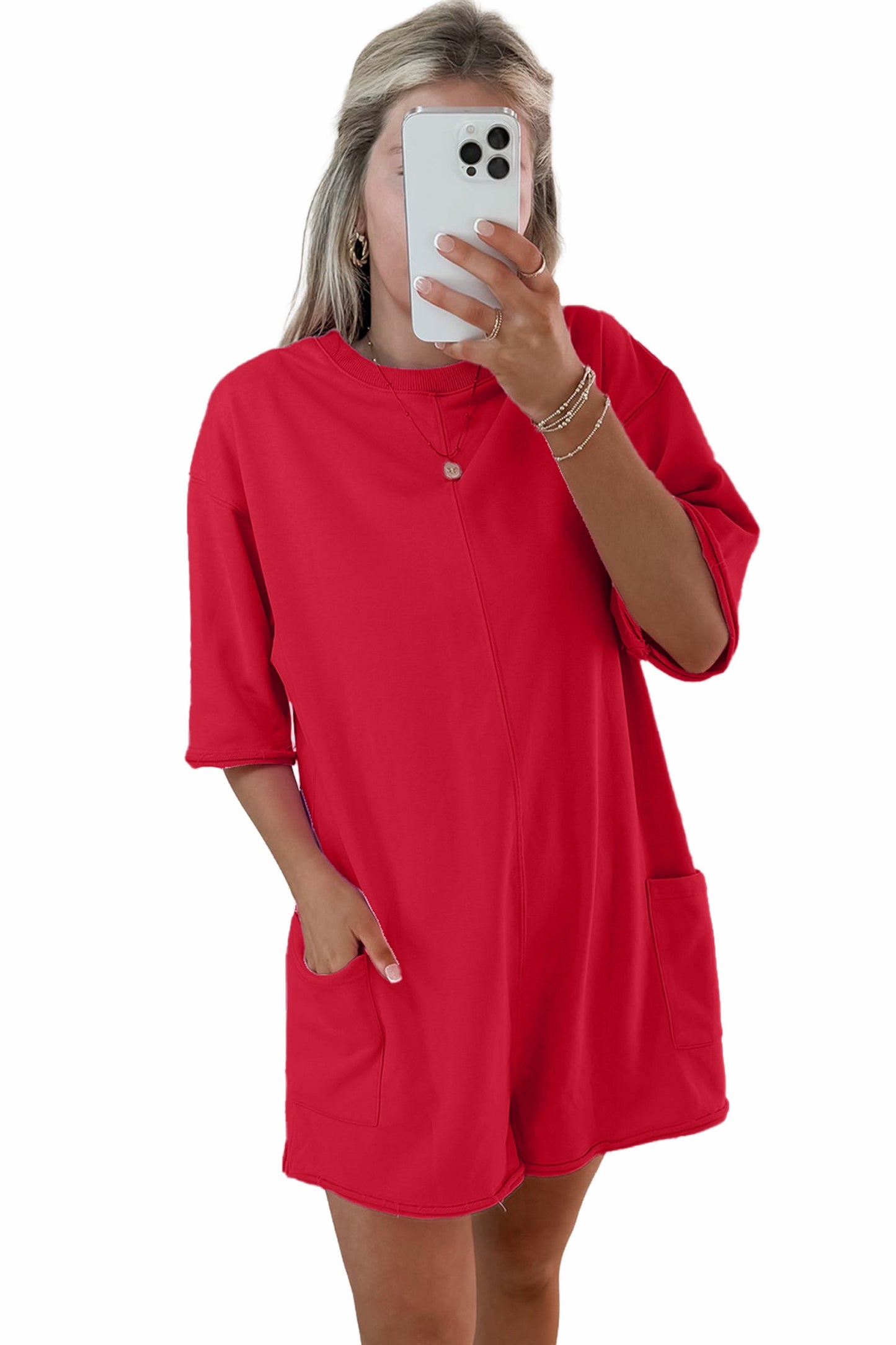 Raw edge loose romper