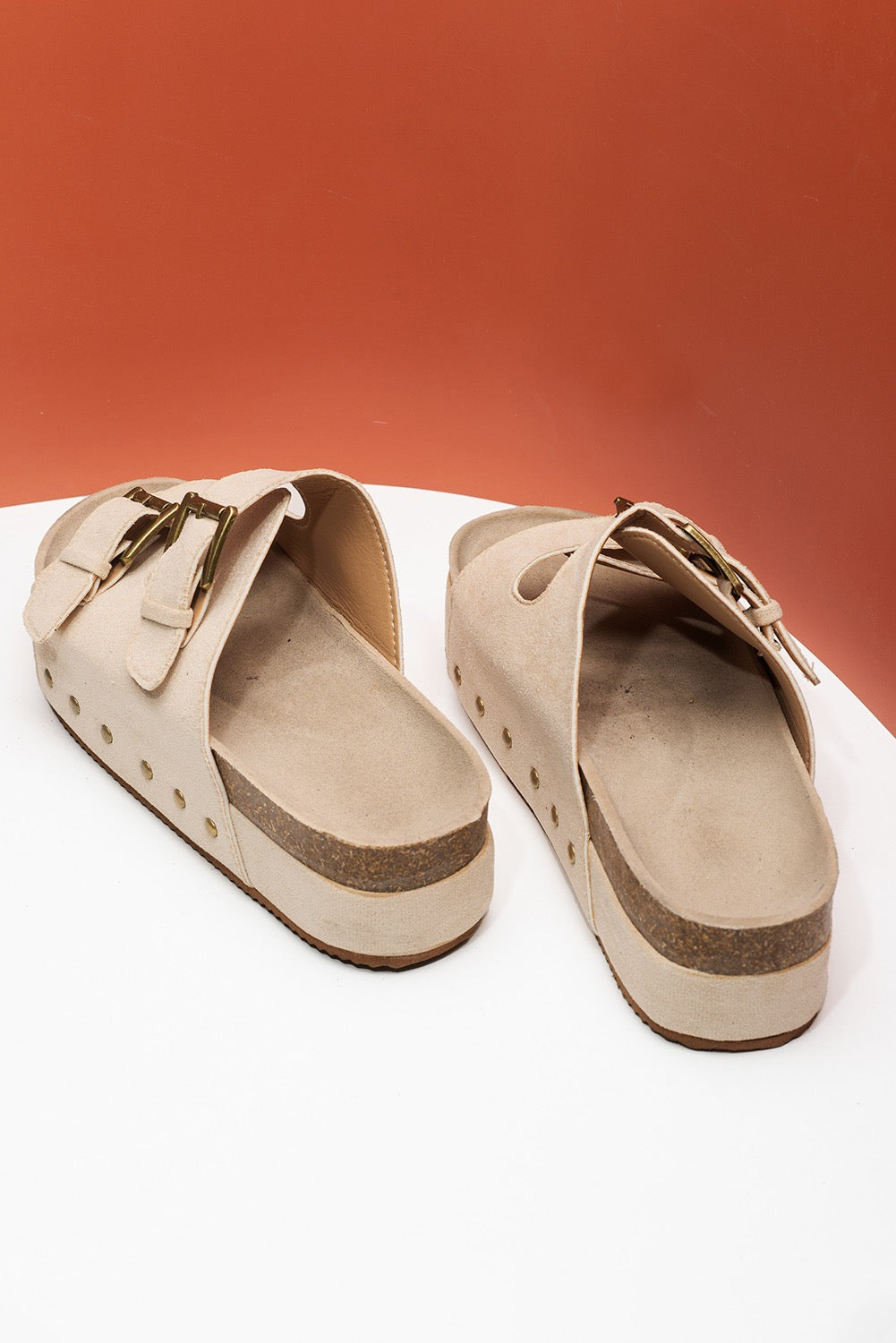 Beige suede platform sandals