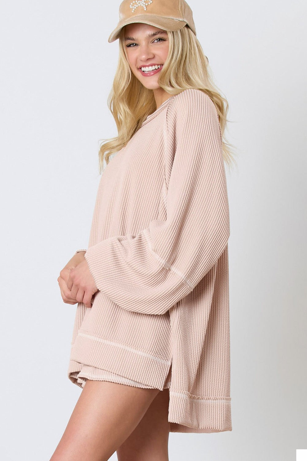 Jet Stream Corded Lantern Sleeve Top High waist skort set