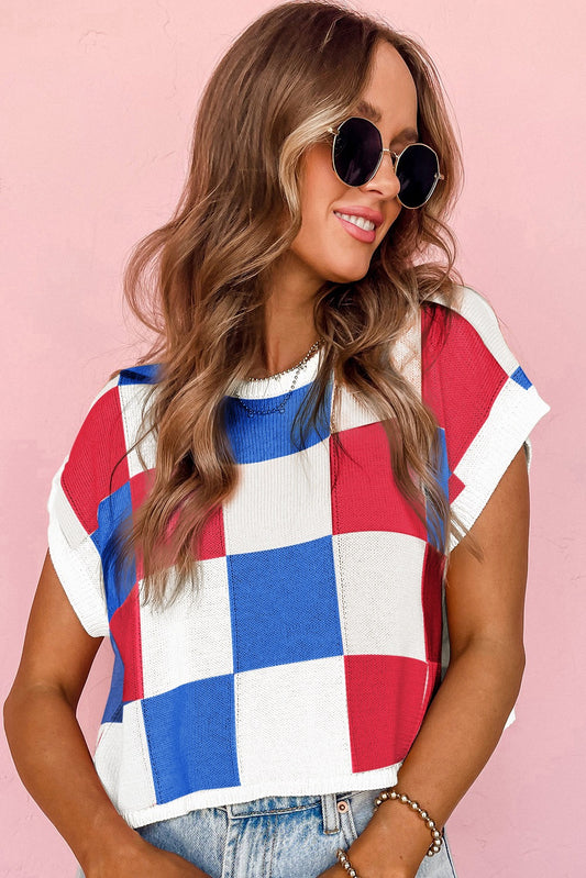 Colorblock cap sleeve sweater top