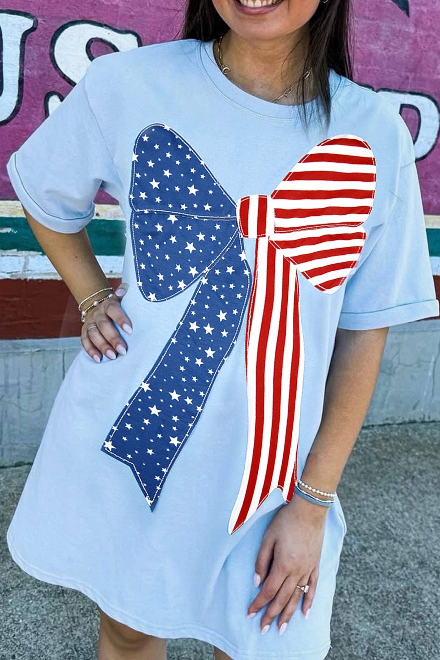 Blue Patriotic Stitched T-shirt mini dress