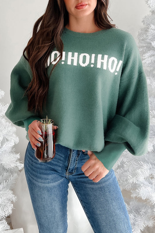 Blackish Green HO HO HO MERRY CHRISTMAS
Drop Shoulder Loose Sweater