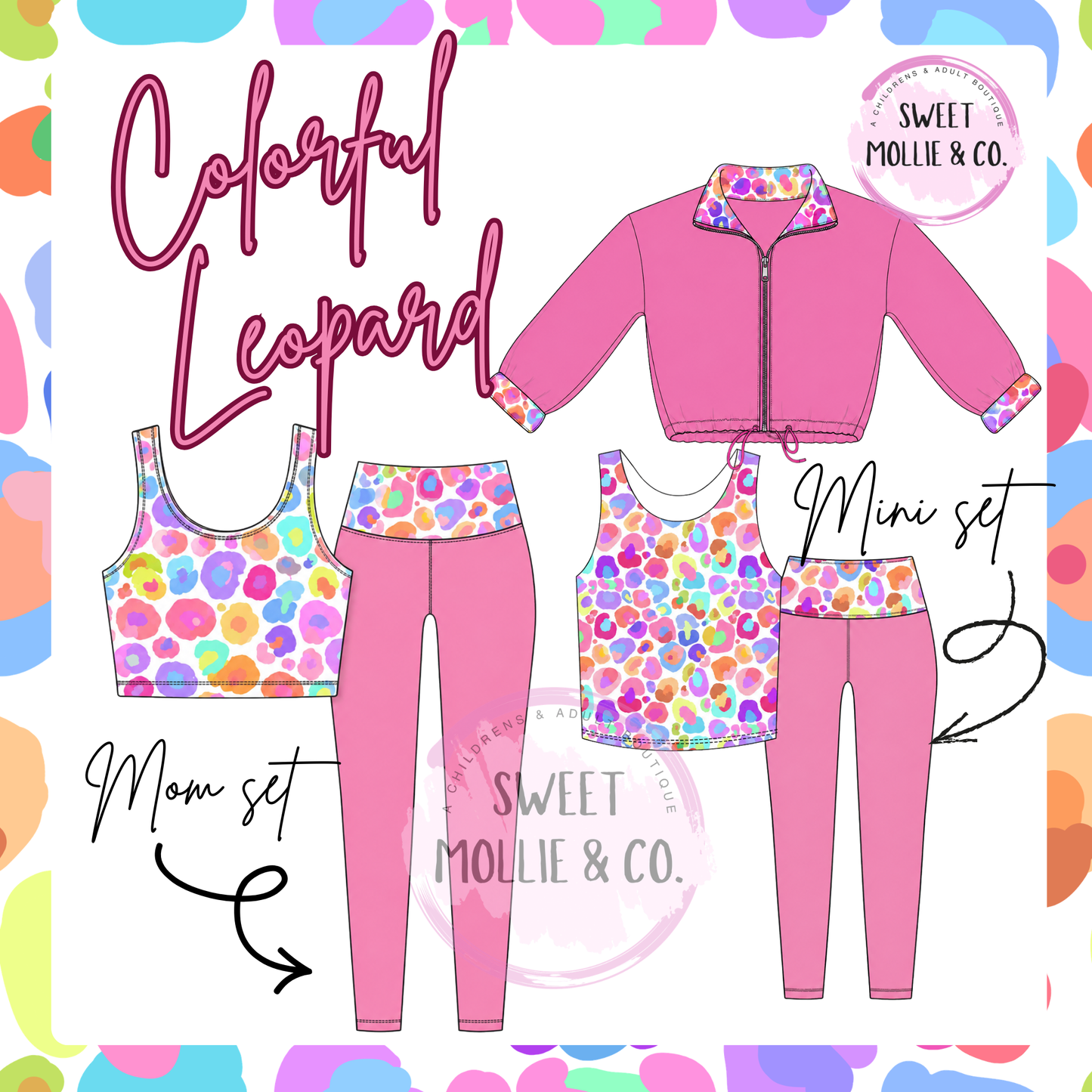 Colorful leopard 3pc athletic set