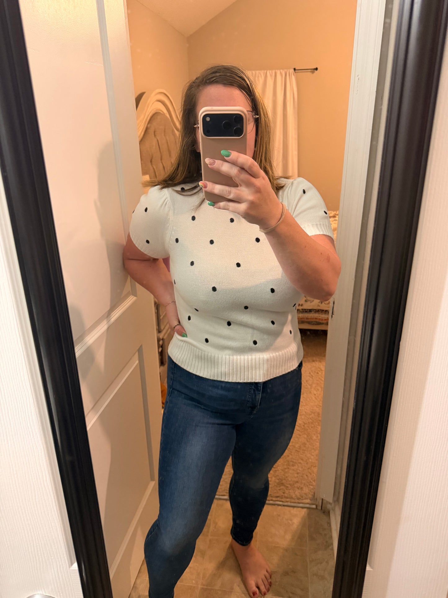 White with black dots shirt