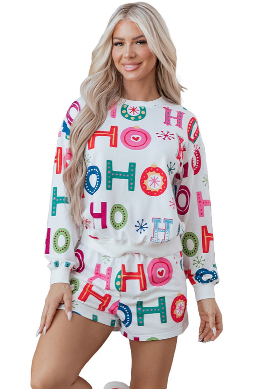 White Ho Ho Ho Christmas Fashion Print 2pcs
Lounge Short Set