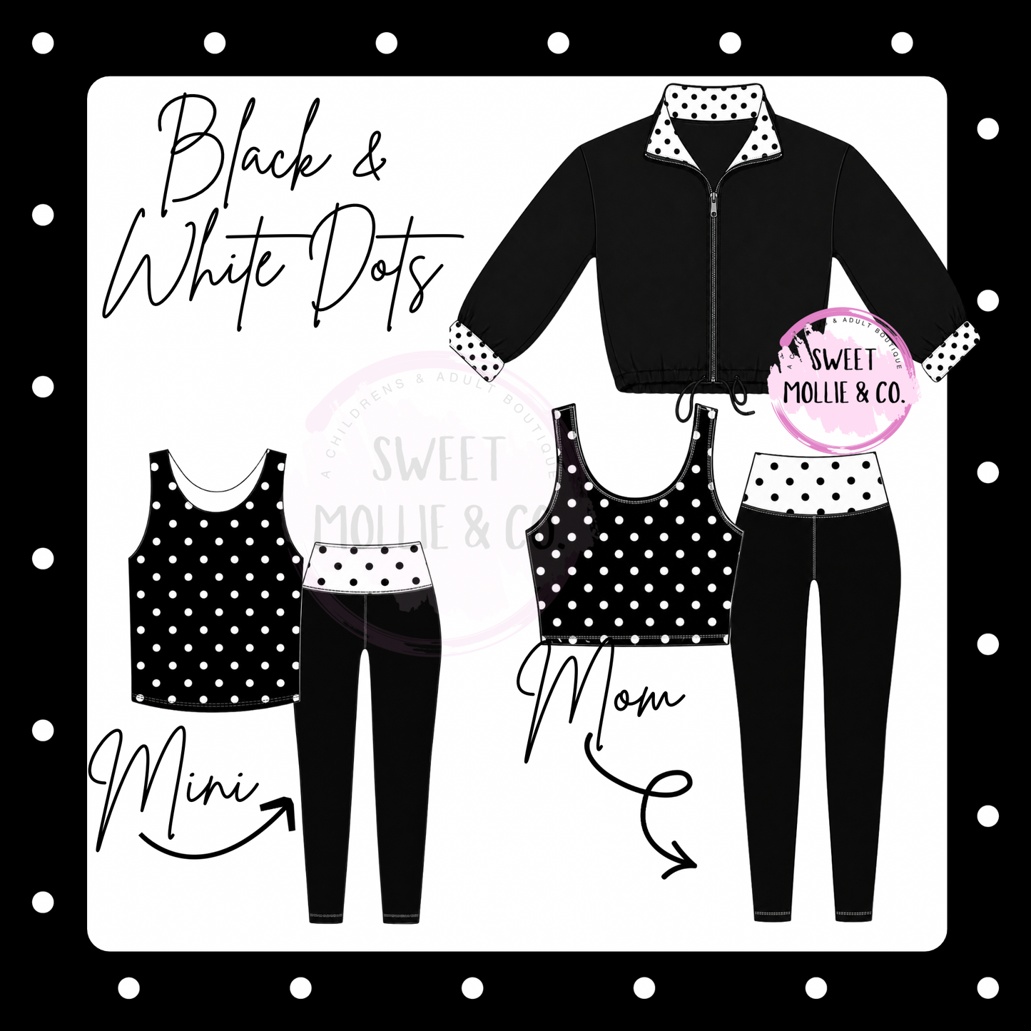 Black & white dots 3pc athletic set