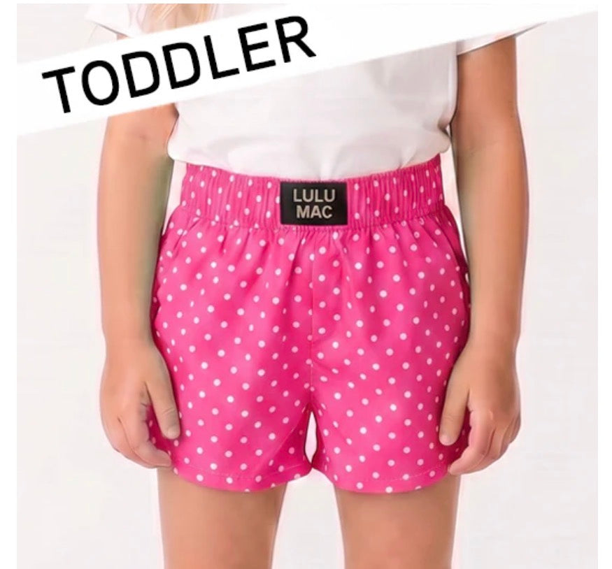 Hot pink polka dot Toddler Lulu Mac shorts