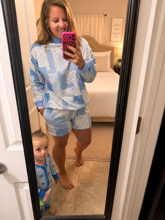 Sky blue patchwork set