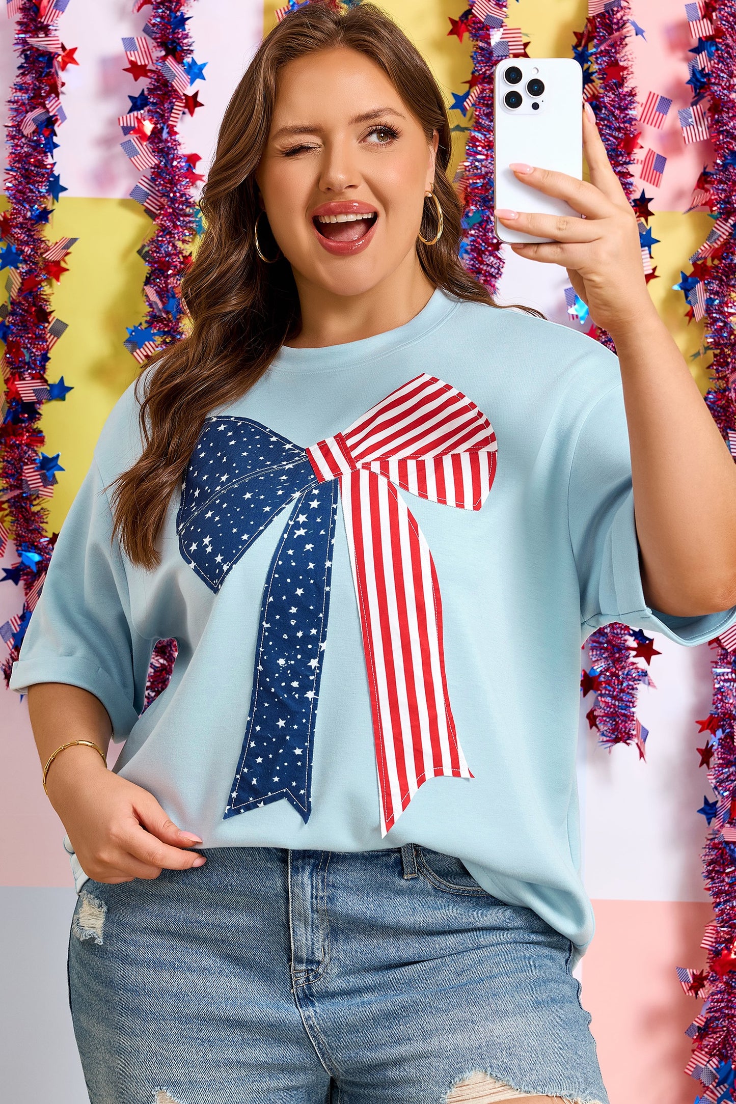 Plus size Bow Patchwork Graphic T