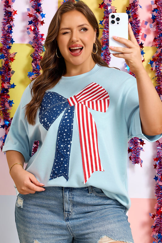 Plus size Bow Patchwork Graphic T