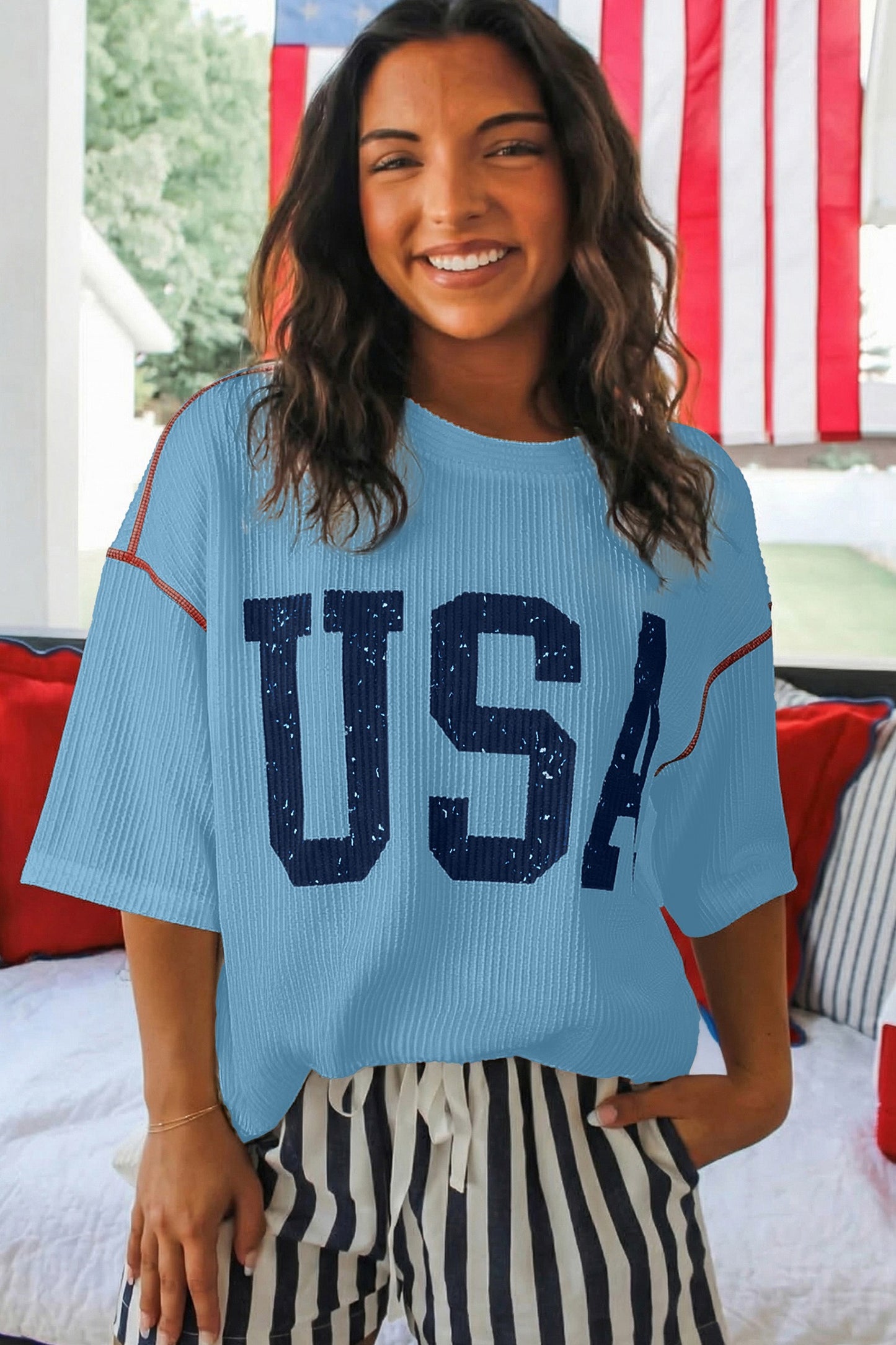 USA graphic loose ribbed top