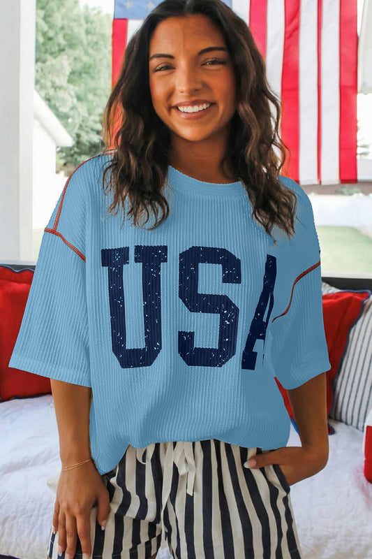USA graphic loose ribbed top
