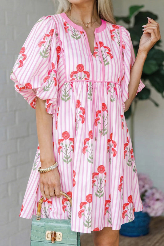 Babydoll striped floral mini