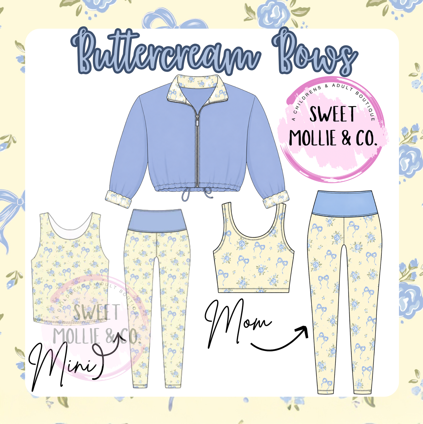 Buttercream bows 3pc athletic set