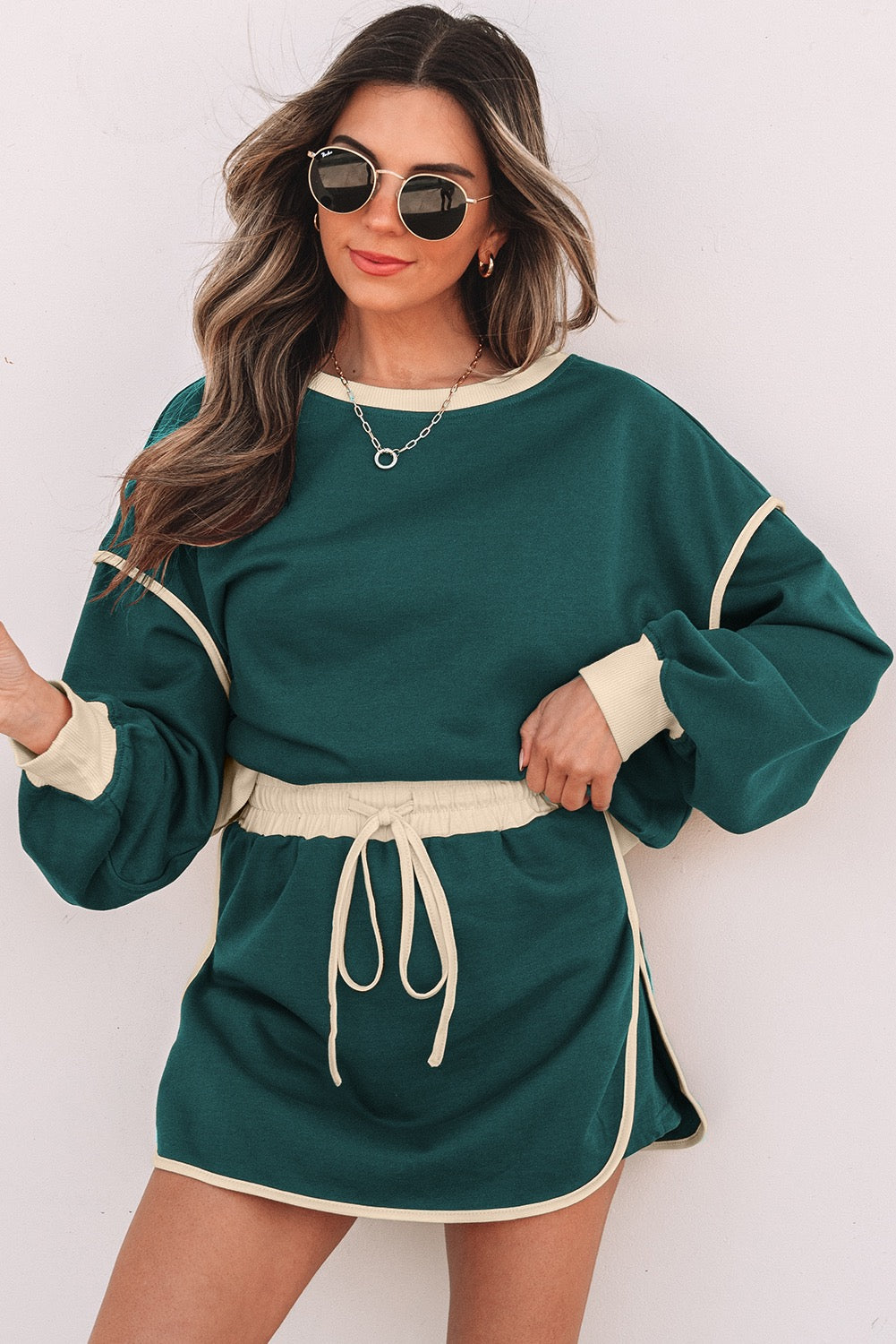 Evergreen loose pullover skort set