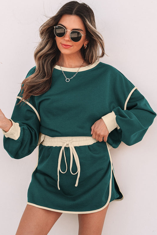 Evergreen loose pullover skort set