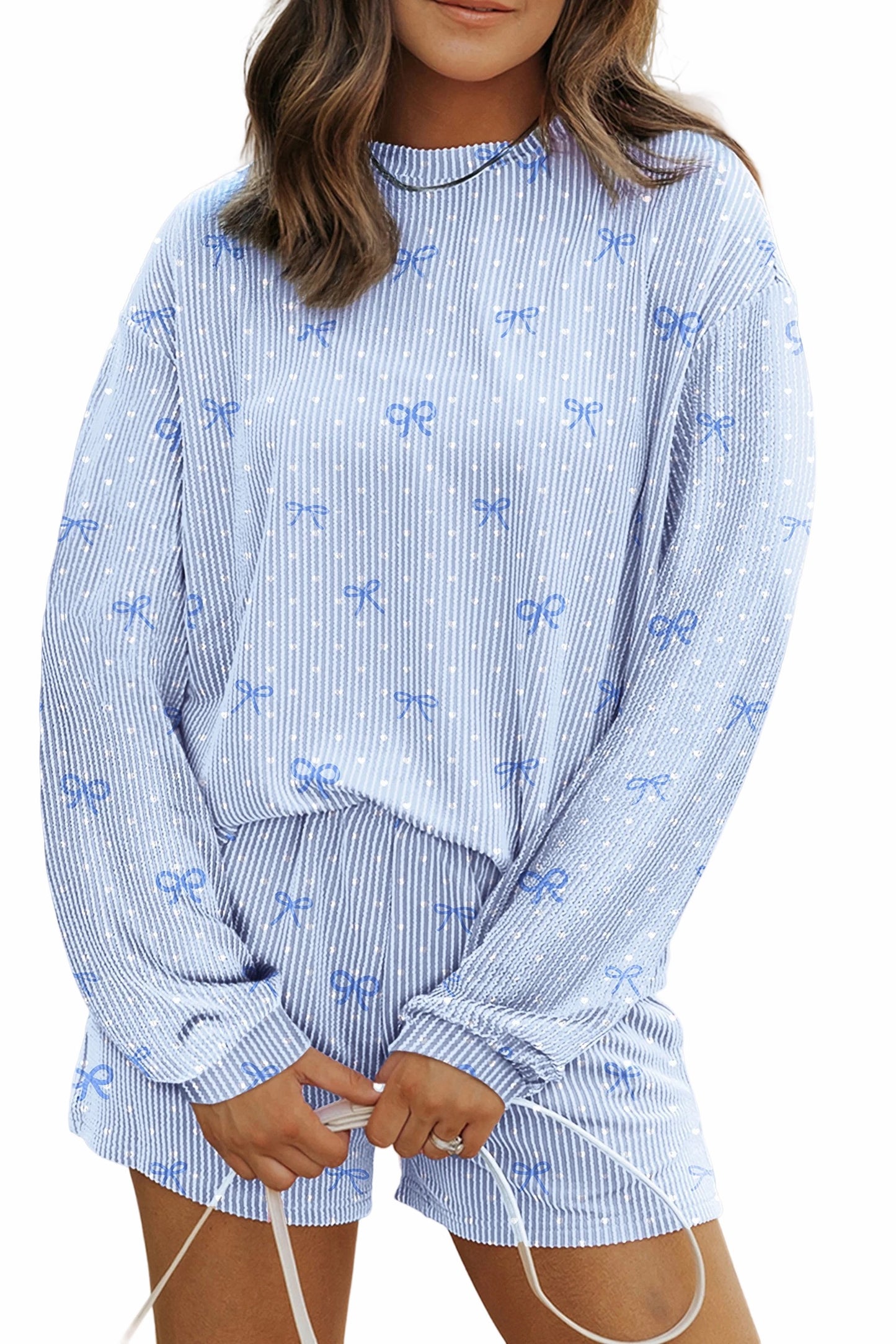 Sky blue tiny bow heart set
