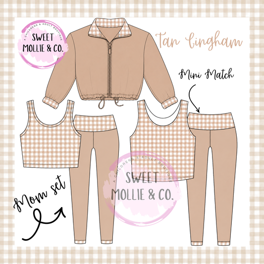 Tan Gingham 3pc athletic set