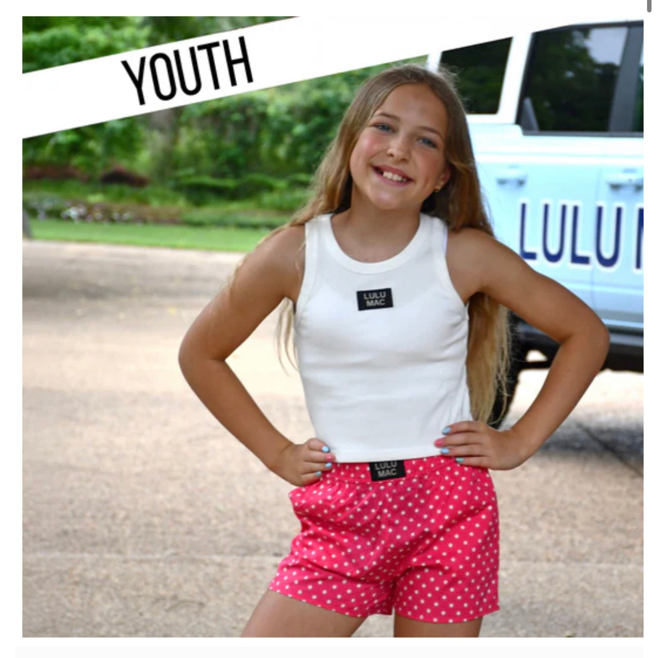 Youth hot pink polka dot Lulu MAC shorts