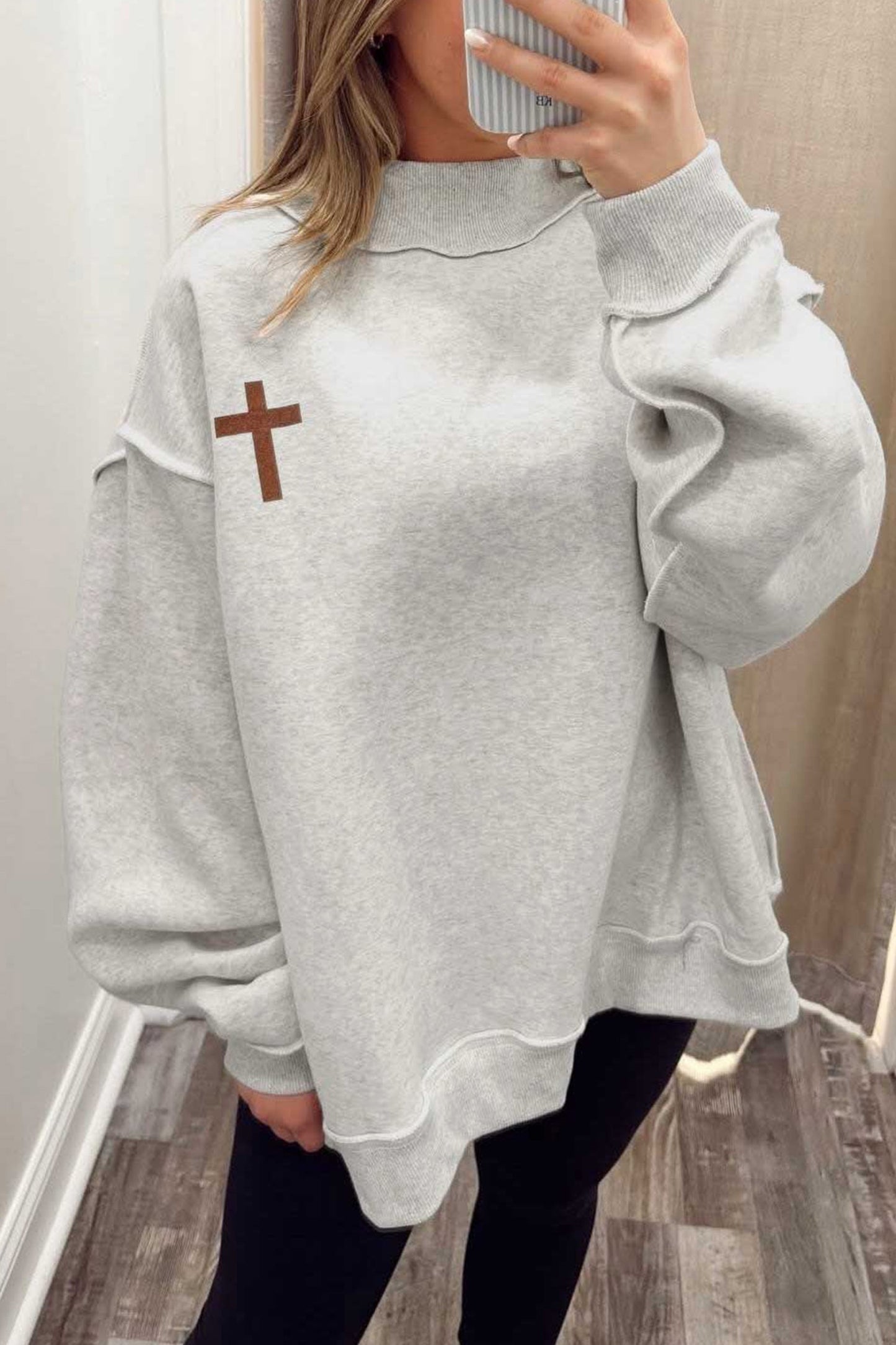 Light Grey Reversible Christian Faith Print
Mock Neck Pullover Sweatshirt