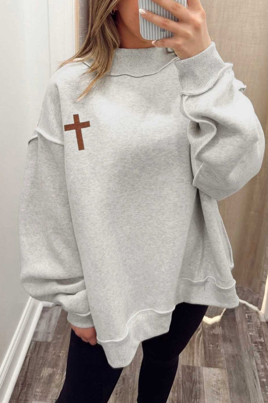 Light Grey Reversible Christian Faith Print
Mock Neck Pullover Sweatshirt
