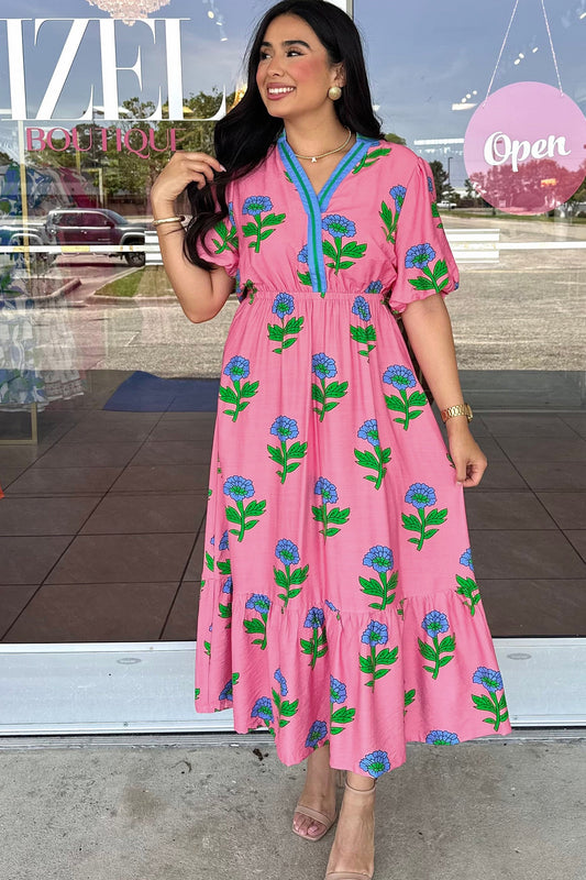 Pink floral maxi dress