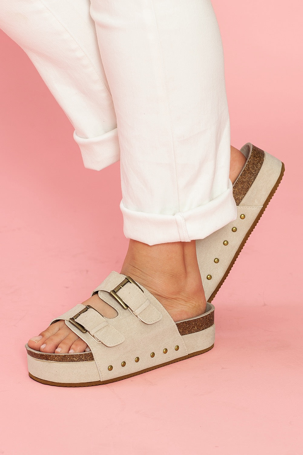 Beige suede platform sandals