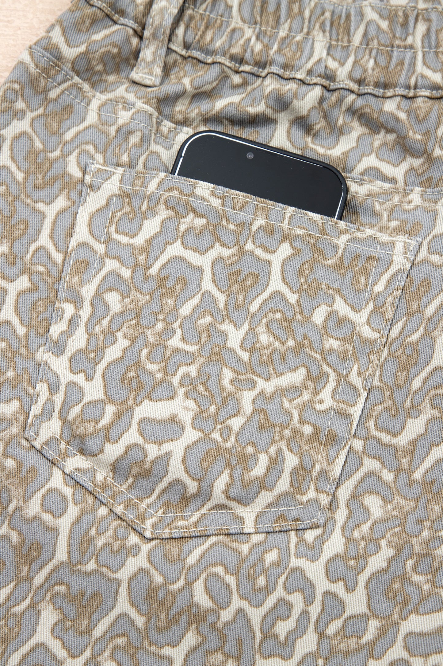 Leopard denim shorts
